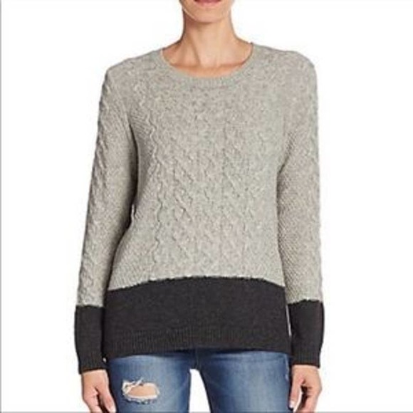 Vince Sweaters - VINCE Grey Black Colorblock Cable Knit Crewneck Knit Sweater Sz S
